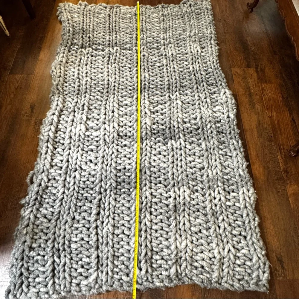 Hand knit, Merino wool, shades of grey, large chunky knit throw